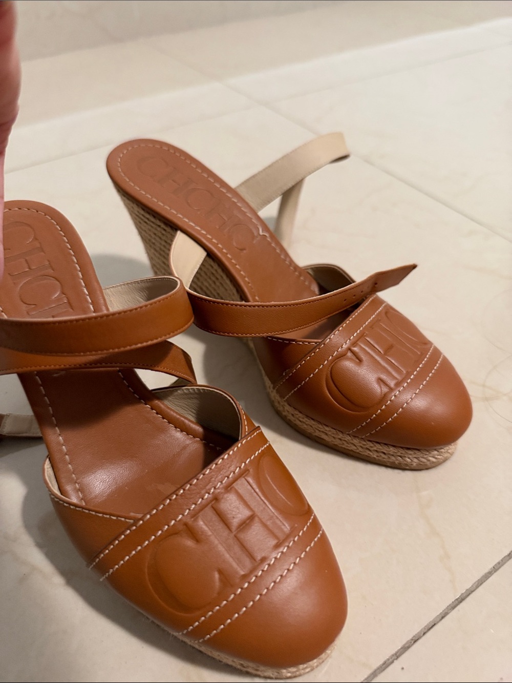 Carolina Herrera Cognac Leather Espadrille Sandals with Ankle Straps - Picture 4 of 4